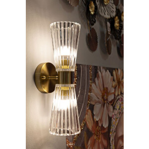 Aplique de pared Prague dorado transparente 11x16x40 cm 2xE14