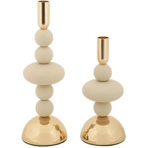 Mauro Ferretti Candelabro Galaxy crema – Set de 2 Ø 10x22 cm y Ø 10x30 cm
