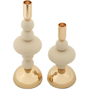 Mauro Ferretti Candelabro Galaxy crema – Set de 2 Ø 10x22 cm y Ø 10x30 cm