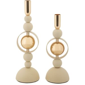 Mauro Ferretti Candelabro Saturn crema – Juego de 2 Ø 10x27 cm y Ø 10x33 cm