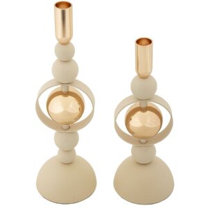 Mauro Ferretti Candelabro Saturn crema – Juego de 2 Ø 10x27 cm y Ø 10x33 cm