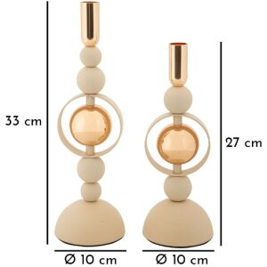 Mauro Ferretti Candelabro Saturn crema – Juego de 2 Ø 10x27 cm y Ø 10x33 cm
