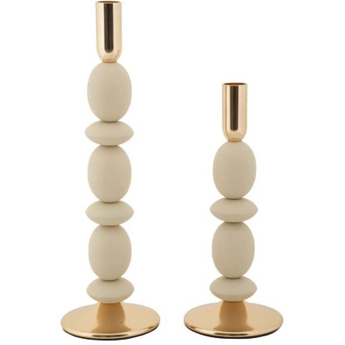 Mauro Ferretti Candelabro Shuttle crema – Juego de 2 Ø 10x25 cm y Ø 10x33,5 cm