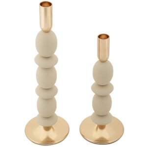 Mauro Ferretti Candelabro Shuttle crema – Juego de 2 Ø 10x25 cm y Ø 10x33,5 cm