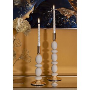 Mauro Ferretti Candelabro Shuttle crema – Juego de 2 Ø 10x25 cm y Ø 10x33,5 cm