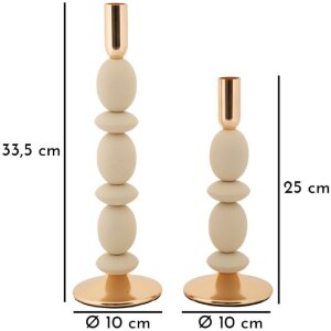 Mauro Ferretti Candelabro Shuttle crema – Juego de 2 Ø 10x25 cm y Ø 10x33,5 cm