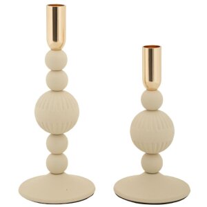 Mauro Ferretti Candelabro Aster crema – Set de 2 Ø 10x20 cm y Ø 10x25,5 cm
