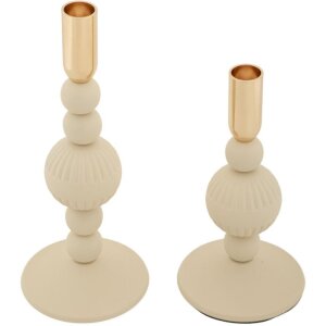 Mauro Ferretti Candelabro Aster crema – Set de 2 Ø 10x20 cm y Ø 10x25,5 cm