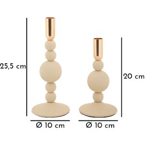 Mauro Ferretti Candelabro Aster crema – Set de 2 Ø 10x20 cm y Ø 10x25,5 cm