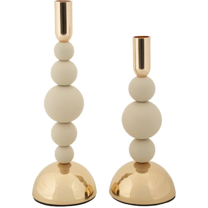 Mauro Ferretti Candelabro Bolly crema – Set de 2 Ø 10x24 cm y Ø 10x29,5 cm
