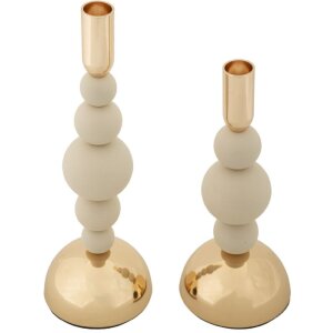 Mauro Ferretti Candelabro Bolly crema – Set de 2 Ø 10x24 cm y Ø 10x29,5 cm