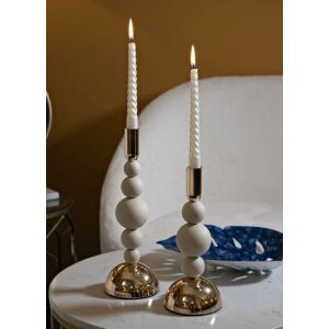 Mauro Ferretti Candelabro Bolly crema – Set de 2 Ø 10x24 cm y Ø 10x29,5 cm