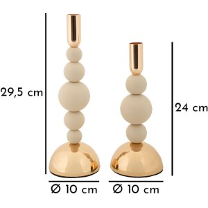 Mauro Ferretti Candelabro Bolly crema – Set de 2 Ø 10x24 cm y Ø 10x29,5 cm