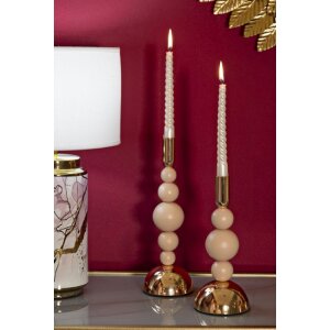 Mauro Ferretti Candelabro Bolly rosa – Set de 2 Ø 10x24 cm y Ø 10x29,5 cm