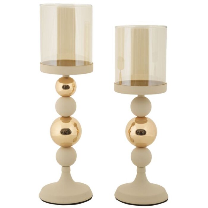 Mauro Ferretti Candelabro Glassy crema – Set de 2 Ø 10x32 cm y Ø 10x36 cm