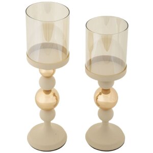 Mauro Ferretti Candelabro Glassy crema – Set de 2 Ø 10x32 cm y Ø 10x36 cm