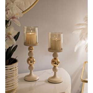 Mauro Ferretti Candelabro Glassy crema – Set de 2 Ø 10x32 cm y Ø 10x36 cm