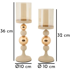 Mauro Ferretti Candelabro Glassy crema – Set de 2 Ø 10x32 cm y Ø 10x36 cm