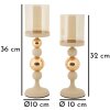 Mauro Ferretti Candelabro Glassy crema – Set de 2 Ø 10x32 cm y Ø 10x36 cm
