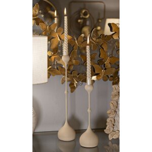 Mauro Ferretti Candelabro Slimmy crema – Set de 2 Ø 8x26 cm y Ø 8x37 cm
