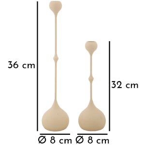 Mauro Ferretti Candelabro Slimmy crema – Set de 2 Ø 8x26 cm y Ø 8x37 cm