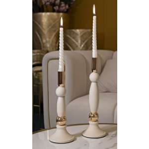 Mauro Ferretti Candelabro Strek Crema – Juego de 2 Ø 9,5x25 cm y Ø 9,5x30 cm