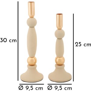Mauro Ferretti Candelabro Strek Crema – Juego de 2 Ø 9,5x25 cm y Ø 9,5x30 cm