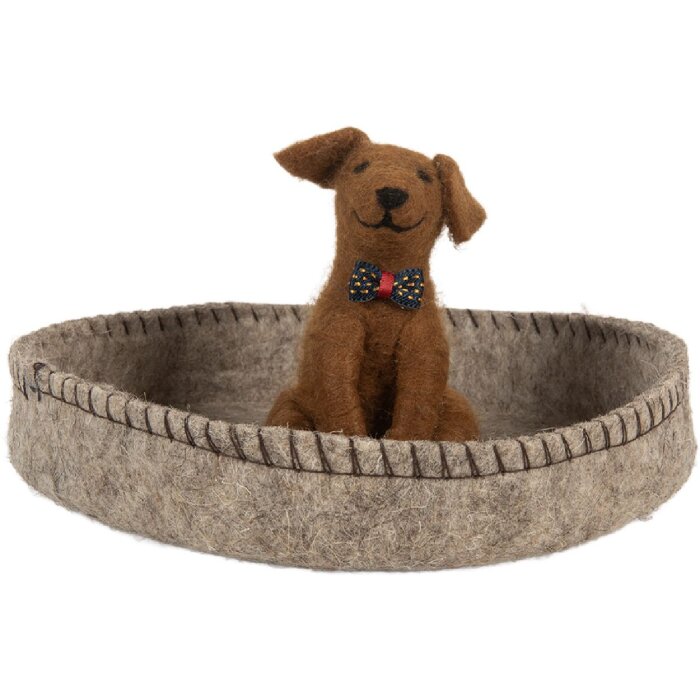 Clayre & Eef 66288 Perro de fieltro en cesta Ø 19x10 cm Gris y Marrón