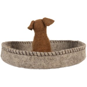 Clayre & Eef 66288 Perro de fieltro en cesta Ø 19x10 cm Gris y Marrón