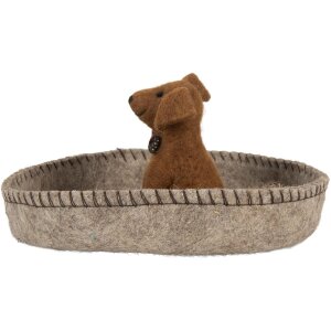 Clayre & Eef 66288 Perro de fieltro en cesta Ø 19x10 cm Gris y Marrón