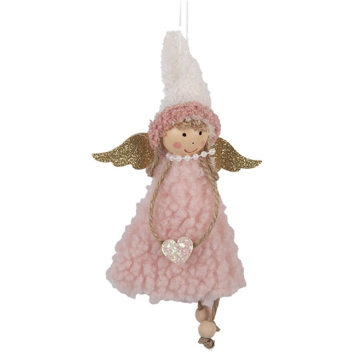 Clayre & Eef 66350 Adorno Colgante Ángel 10x3x20 cm Rosa Blanco