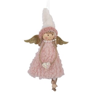 Clayre & Eef 66350 Adorno Colgante Ángel 10x3x20 cm Rosa Blanco