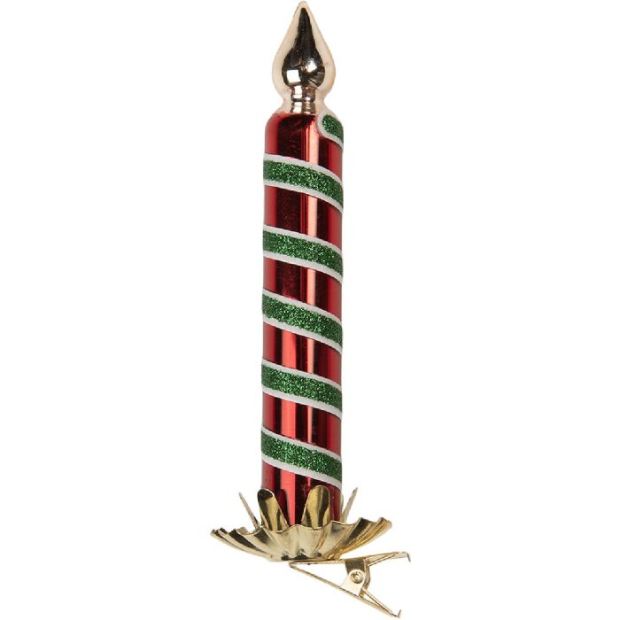 Adorno navideño con clip para vela Clayre & Eef 6GL5252 Rojo y Verde Ø 4x14 cm