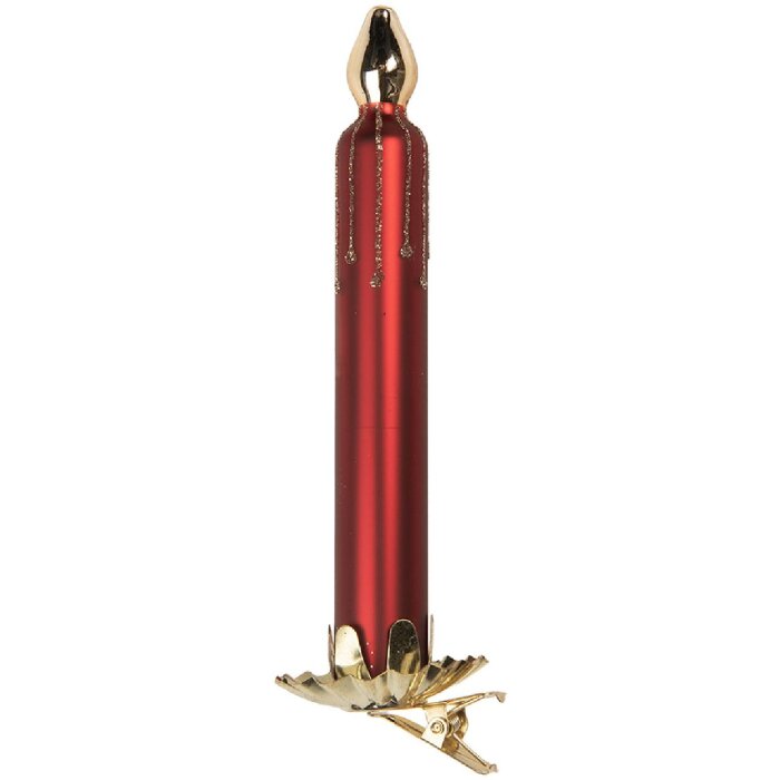 Clayre & Eef 6GL5296 Clip Adorno Navideño con Vela Ø 4x15 cm Rojo y Dorado
