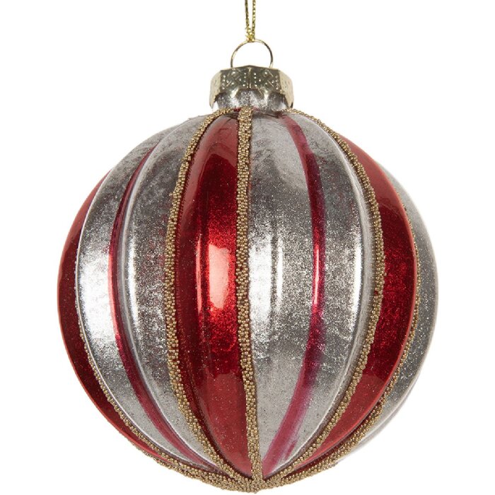 Clayre & Eef 6GL5325 Adorno de Navidad Ø 8x8 cm Rojo y Plateado