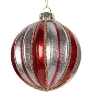 Clayre & Eef 6GL5325 Adorno de Navidad Ø 8x8 cm Rojo y Plateado