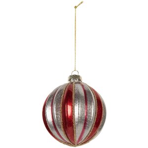 Clayre & Eef 6GL5325 Adorno de Navidad Ø 8x8 cm Rojo y Plateado