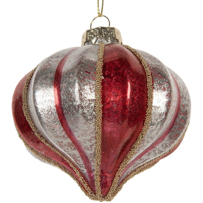 Clayre & Eef 6GL5326 Adorno de Navidad Ø 8 cm Rojo-Plata
