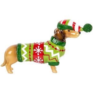 Clayre & Eef 6PR5620 Decoración Perro (Teckel) 24x5x14 cm Marrón y Verde