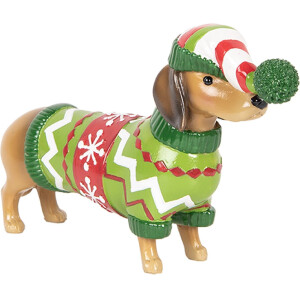 Clayre & Eef 6PR5620 Decoración Perro (Teckel) 24x5x14 cm Marrón y Verde
