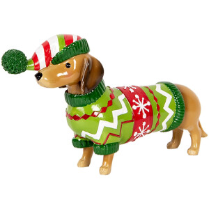 Clayre & Eef 6PR5620 Decoración Perro (Teckel) 24x5x14 cm Marrón y Verde