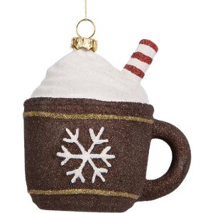 Clayre & Eef 66096 Adorno Colgante Taza 9x7x10 cm Marrón Blanco