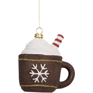 Clayre & Eef 66096 Adorno Colgante Taza 9x7x10 cm Marrón Blanco
