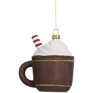 Clayre & Eef 66096 Adorno Colgante Taza 9x7x10 cm Marrón Blanco
