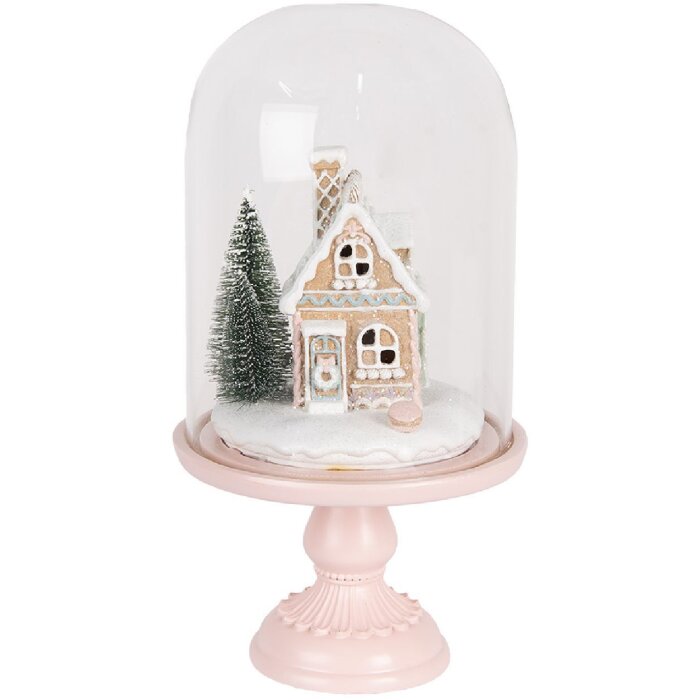 Clayre & Eef 6GL5191 Campana de Cristal con Decoración LED Rosa 17x30 cm