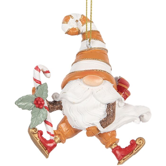 Clayre & Eef 6PR5302 Adorno de Navidad Papá Noel 8x4x10 cm Naranja y Blanco