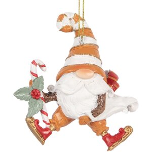 Clayre & Eef 6PR5302 Adorno de Navidad Papá Noel 8x4x10 cm Naranja y Blanco