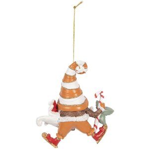 Clayre & Eef 6PR5302 Adorno de Navidad Papá Noel 8x4x10 cm Naranja y Blanco
