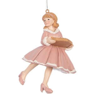 Adorno de Bola Bailarina Clayre & Eef 6PR5303 Rosa Beige 7x7x11 cm