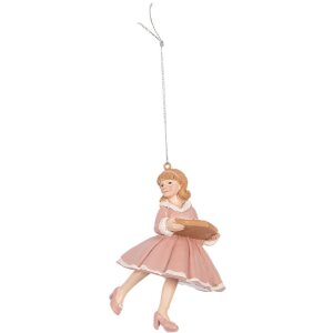 Adorno de Bola Bailarina Clayre & Eef 6PR5303 Rosa Beige 7x7x11 cm